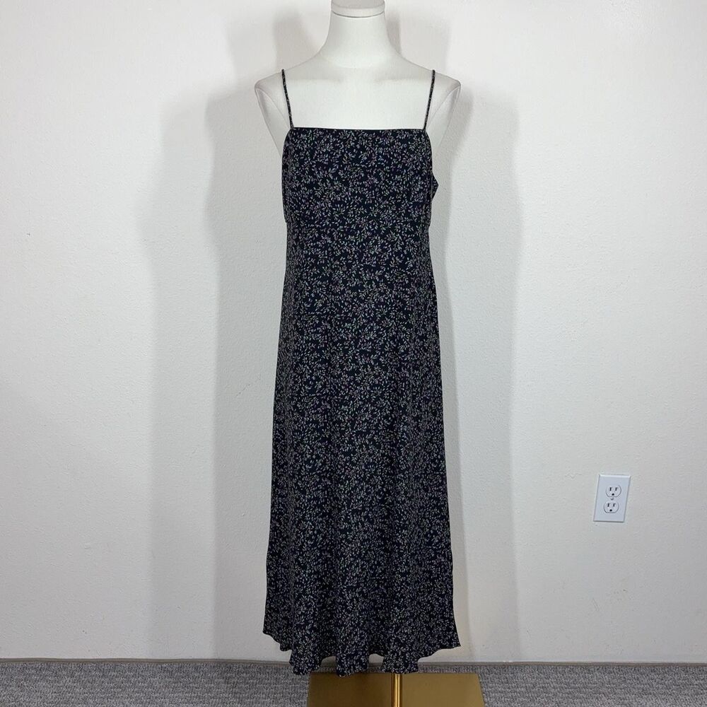 Vintage GAP Dress Womens 4 Black Floral Slip Midi Sundress Y2K 90s Cottage Retro